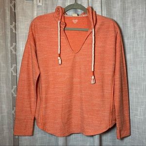 Roxy Hooded v-neck Oversized pullover orange sweater women's size x-small